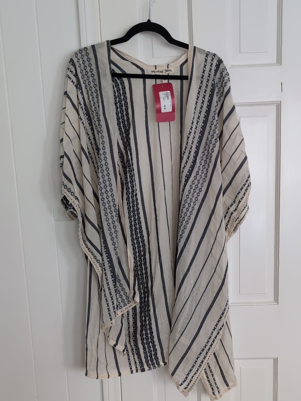 Lightweight Cream and Black Striped Open-Front Tunic Kimono